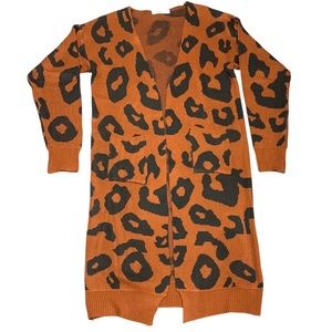 NWOT Brown Black Print Knit Open Front Oversized Cardigan Size small